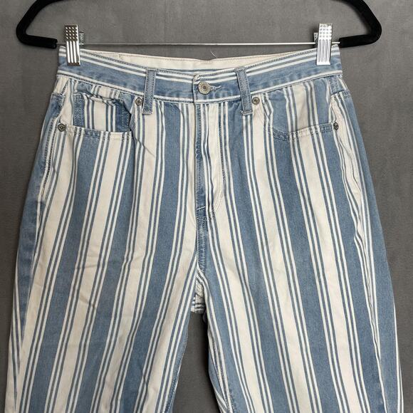 American Eagle Jeans Womens 4 Mom High Rise Striped Blue White Pants Denim - Picture 2 of 14